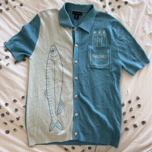 Blue sardines knit button up